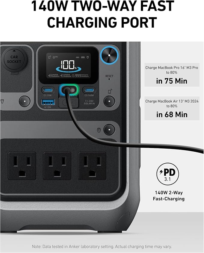 Anker Solar Generator SOLIX C300 with Protective Bag 288Wh Portable Power Station 300W (600W Surge) LiFePO4 Battery 140W Two-Way Fast Charging for Outdoor Camping Traveling and Emergencies