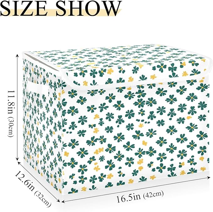 Clover Pattern Fabric Storage Bins with Lids and HandleFoldable Storage Bins with LidsCloset Organizers for Clothes Storage Room Organization Office Storage Chest Organizer