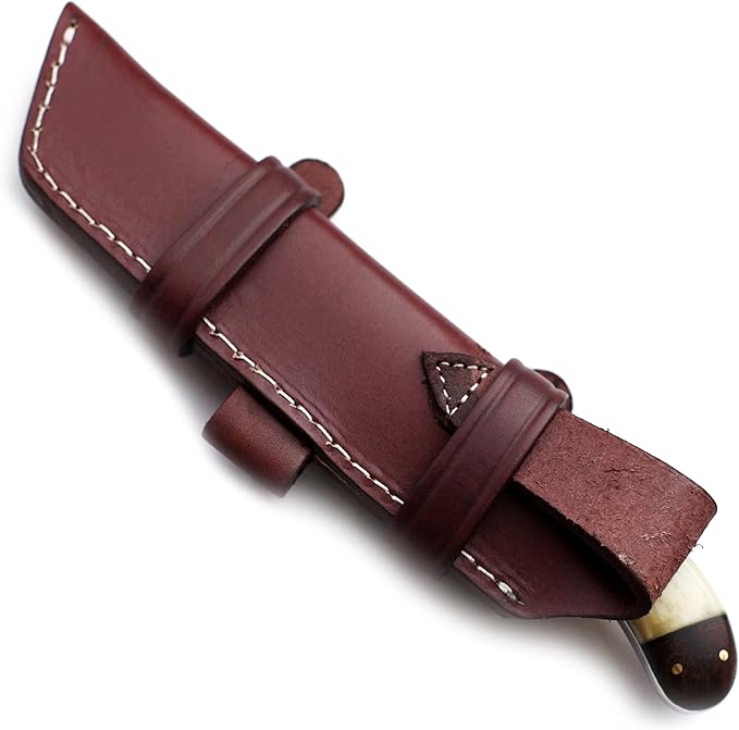 GCS Handmade Camel Bone Full Tang Handle D2 Tool Steel Blade for Hunting Camping and EDC Knife with Leather Sheath - GCS 1
