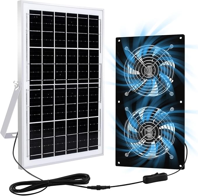 Solar Exhaust Fans &amp Powered Fan with 15W Panel &amp 2-Pack High-Speed Brushless DC FansSolar Ventilation Fan for Greenhouses Chicken Coops Attics Barns Sheds &amp Dog Houses
