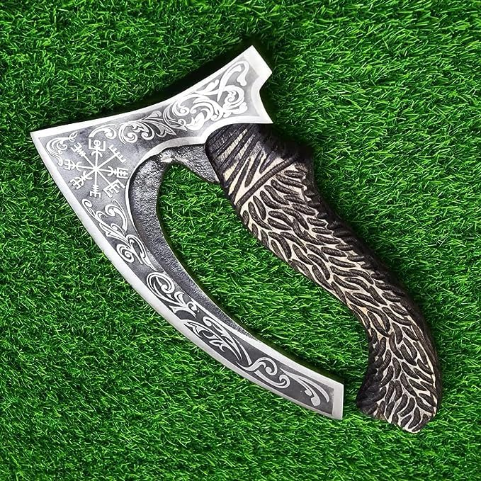 Camping Hunting/Viking Steel Multi Purpose Axe Authentic Medieval Pizza Cutter Axe Hand Forged Axe Cutting/Chopping/Slicing Axe Rocking Gift Axe with Leather Sheath Viking Gifts