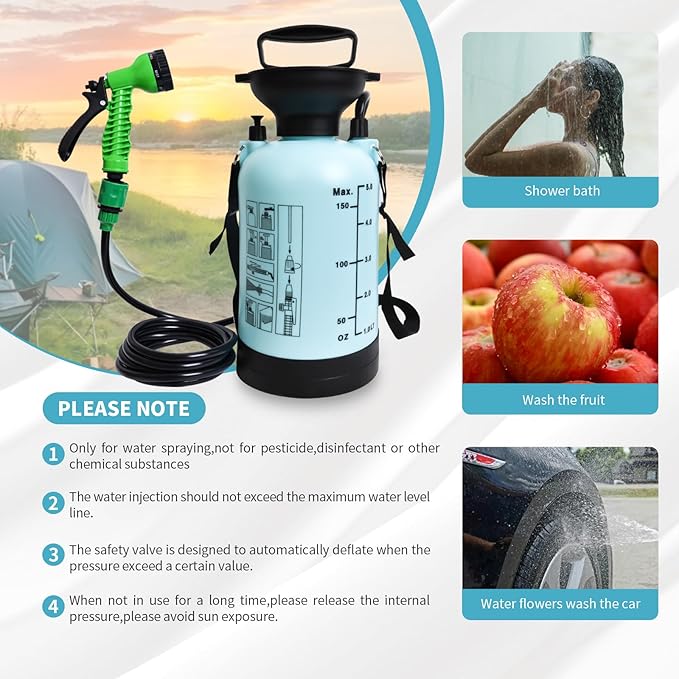 Portable Shower for Camping with 7 Spray Modes Camping Shower for Beach Shower Car Shower Hand Press with Removable Hose and Shower Head