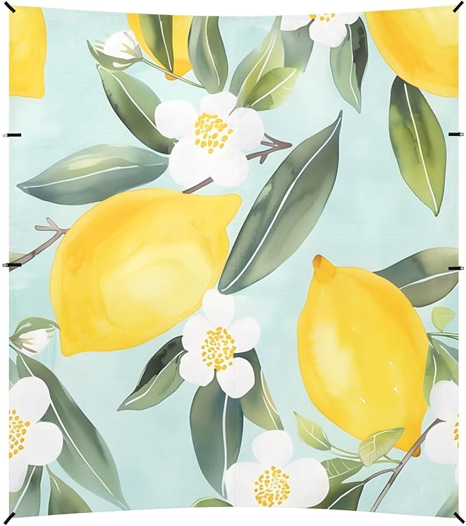 ALAZA Lemon Pattern Light Blue Background Hand-Painted Beach Tent Sun Shelter Portable Canopy Sunshade for Outdoor Camping Picnics Backyard Fun 10x9 ft