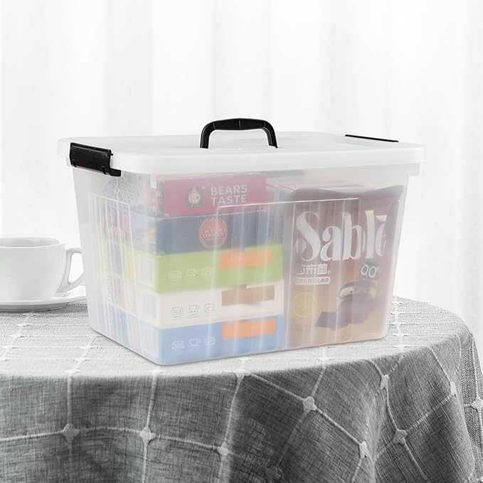 Asking 18 L Clear Plastic Storage Box with Handle 4-Pack