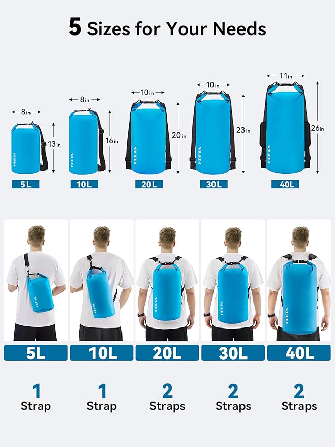 HEETA Waterproof Dry Bag for Women Men Upgraded Version (Blue 5L) Bundled with Waterproof Duffel Bag Motorcycle Dry Bag (Green 60L)