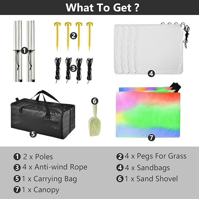 Beach Canopy with Windproof Ropes &amp Sandbags Beach Tent Sun Shade Sun Shelter for Camping Trips Fishing Backyard Fun or Picnics Rainbow Stripes
