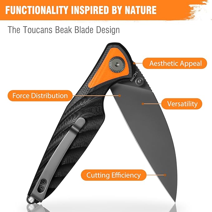 FINTISO Pocket Knife 3.15 Folding Knife Premium 14C28N Blade Black and Orange G10 Handle Bicolour Design with Liner Lock Pocket Clip for Men Women Small EDC Knife for Camping Hunting Hiking Surv