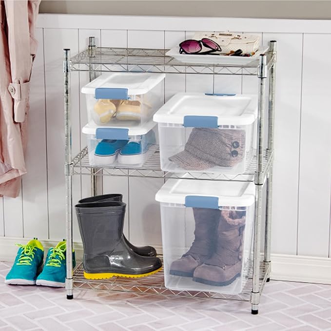 Sterilite 24-Pack Latching Box Under Bed Storage Bins with Lids Clear Plastic 25 Quart - Heavy-Duty Organizing Containers for Closet Bathroom and Office