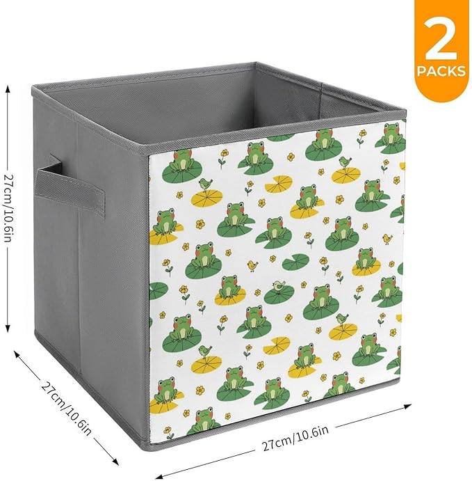 Foldable Storage Bins with Handles Cute Frogs Sturdy Collapsible Cube Box for Organizing Blankets Towels Toys Ideal for Home &amp Closet Use