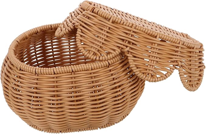 Cabilock Scalloped Wicker Storage Bin with Lid Handwoven Seagrass Basket for Blanket Storage Covered Household Organizer Basket Box for Shelf and Wardrobe