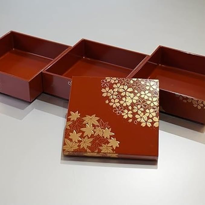 Japanese Jubako Box 3 Tiers Stacking Box with Lid Dishwasher Safe Yamanaka Lacquerware Hand-painted by Craftsmen