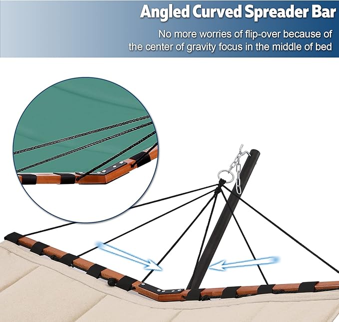 TegerDeger 12FT 2 Person Hammock with Stand Included 55 x 79IN Large Hammock 450LB Capacity with Hardwood Spreader Bar &amp Nylon Rope for Outside Patio Garden Backyard Beach - Deep Lake Blue 2