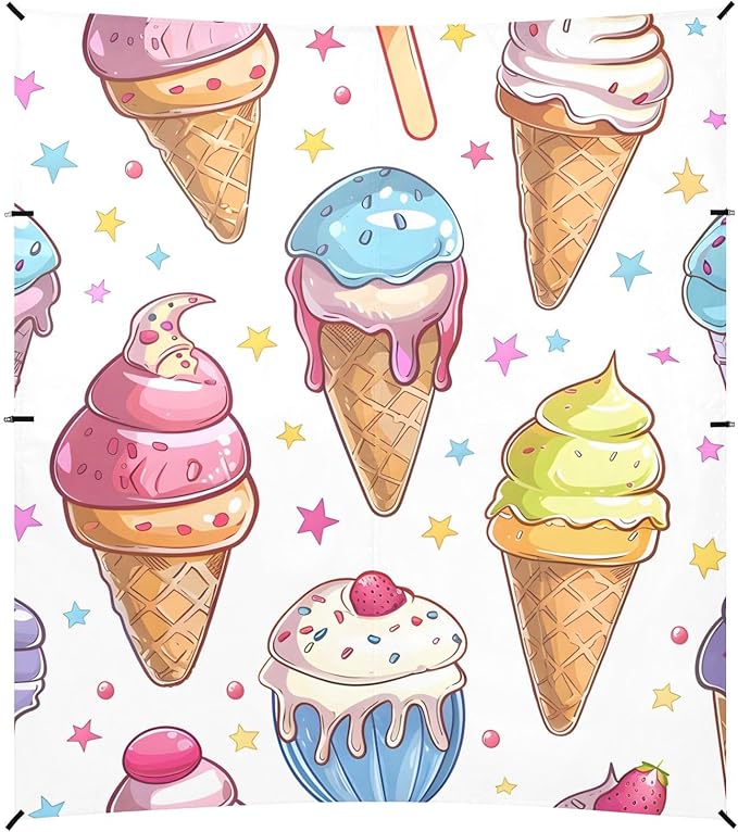 ALAZA Miyazaki Hayao Style Ice Cream Seamless Pattern with White Background Beach Tent Sun Shelter Portable Canopy Sunshade for Outdoor Camping Picnics Backyard Fun 10x9 ft