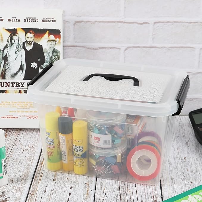 4-Pack 5 L Plastic Storage Bins with Lids and Black Handle Clear Storage Container Latch Boxes