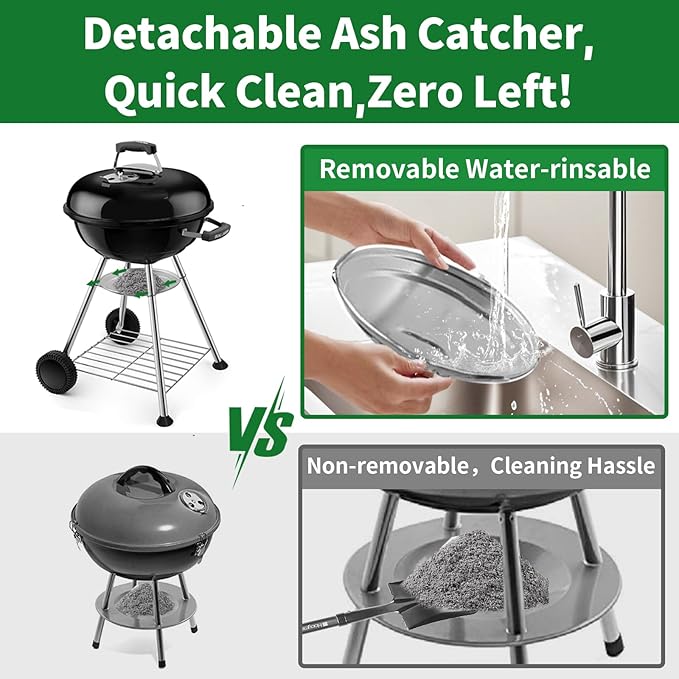 BEAU JARDIN Premium 18 Inch Charcoal Grill for Outdoor Cooking Barbecue Camping BBQ Coal Kettle Grill Tailgating Portable Heavy Duty Round with Thickened Grilling Bowl with Wheels