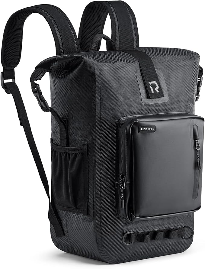 RIDEIRON Waterproof Backpack Motorcycle Dry Bag with Roll Top Closure for Kayaking Travel Surfing Boating Fishing Camping (Carbon Fiber 35L)