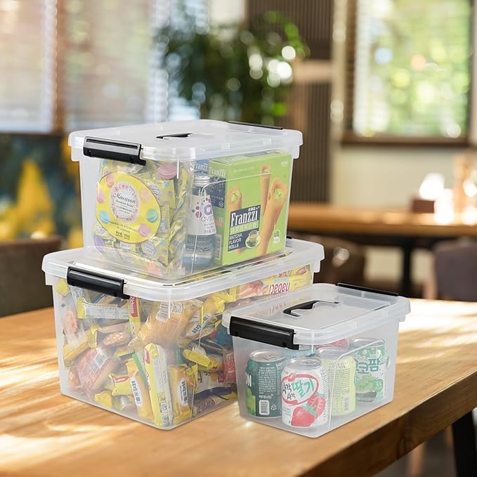 12 Quart Latching Storage Box 4 Pack Clear Plastic Organizer Bin with Handle