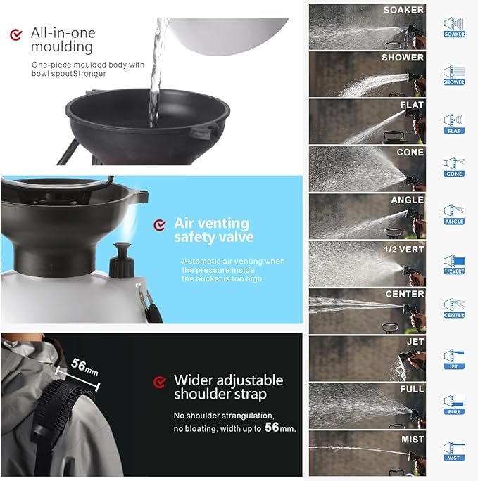 Portable Camping Shower 6L Portable Shower with 10 Modes Sprayer Head and 9.84ft Hose for Garden Picnic Hiking Beach Car Cleaning