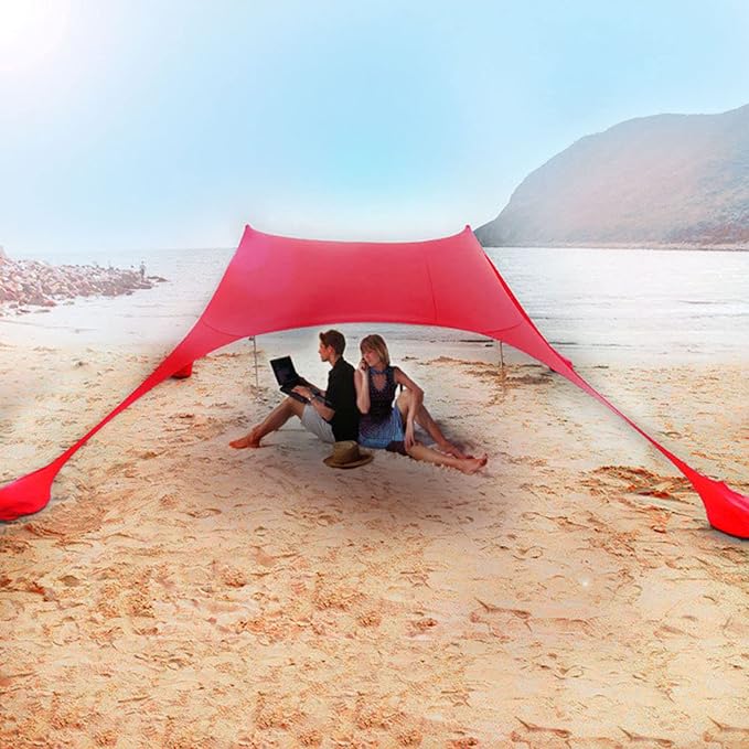 Beach Tent Sun Shelter Blocks 98% of UV Rays Water-Resistant Easy Installation Include Support Rod Storage Bag for Camping Fishing Backyard Fun or Picnics