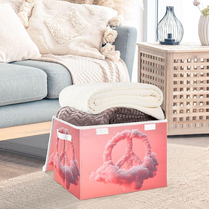 Storage Cube with Lid Peace Sign Cloud Print 16.5×12.6×11.8 IN 1 Pack Collapsible Large Capacity Foldable Storage Basket Bin Organizer