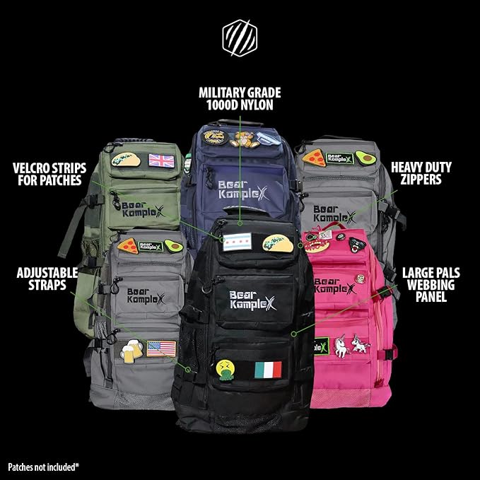 Bear KompleX Military Grade Tactical Backpack - Military Backpack Storage Organization Multiple Compartments Compression Straps MOLLE Webbing 1000 Denier Nylon Water Repellent Coating - 50L Grey