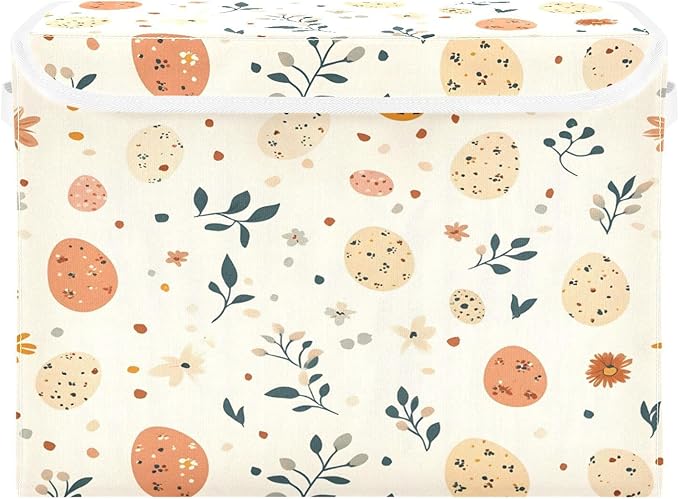 Colored Eggs and Branches 2 Fabric Storage Bins with Lids and HandleFoldable Storage Bins with LidsCloset Organizers for Clothes Storage Room Organization Office Storage Chest Organizer