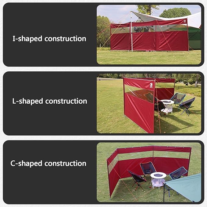 Camping WindbreaksBeach Windshield Shelter Outdoor Privacy Shield with Top Window for Garden Charcoal Grills BBQ Picnic(Black4.4m)