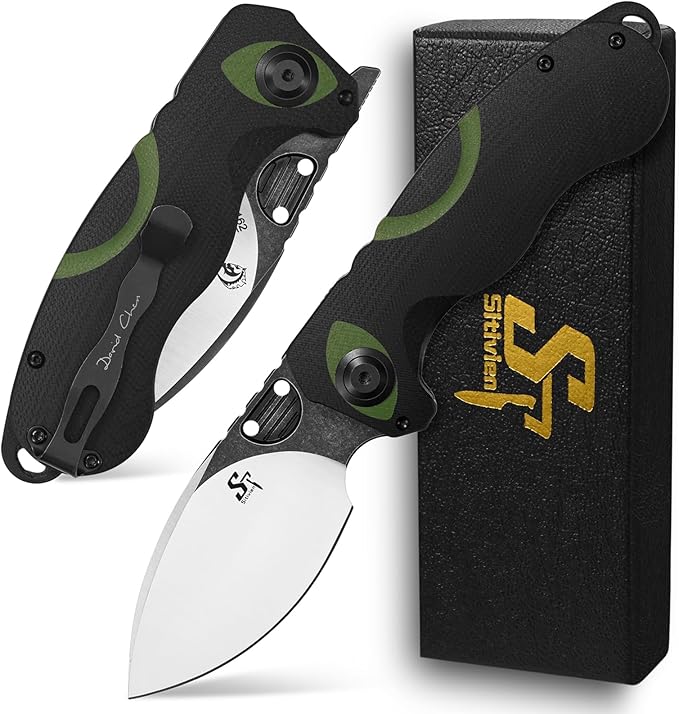 Sitivien ST162 Folding KnifeAUS-10 Steel Blade with G10 Handle Pocket Knife EDC Tool Knife for Outdoor CampingHikingHuntingFishing(Green)
