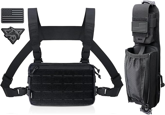 WYNEX Tactical Chest Rig Pack for Men Running Chest Bag with Front Loop Airsoft Chest Rigs for Hunting Outdoor EDC WYNEX Molle Tactical Pouches of Water Bottle Pouch Version Tactical Accessories