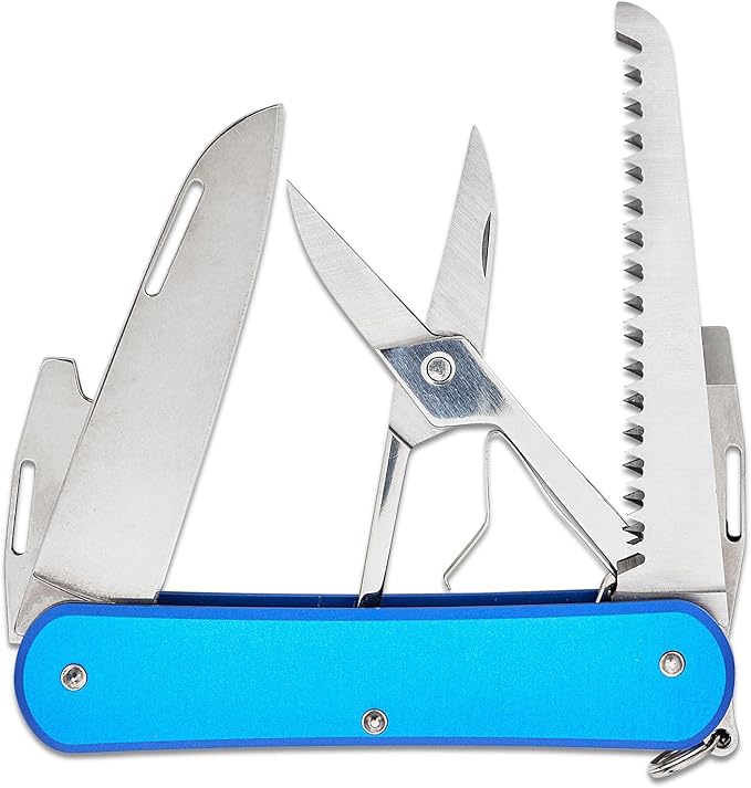 Fox Knives Vulpis FX-VP130-SF5 Slipjoint EDC Pocket Knife 5-in-1 Multitool - 2.17in Blade Hacksaw Bottle Opener Can Opener Scissors Flat Head Screwdriver - Every Day Carry (Sky Blue)