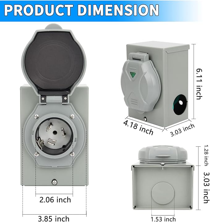 Pre-Drilling 50Amp Generator Power Inlet Box NEMA SS2-50P125/250 Volt 6250/12500W 50a Power Inlet Box for Emergency in Rainstorm Snowstorm Weather Outdoor UseETL Listed (SS2-50P)