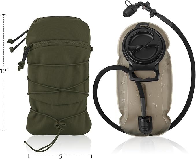 Tactical General Purpose Pocket 12x5 GP Pouch 1.5L Hydration Bag Carrier Backpack Organizer MOLLE + Belt