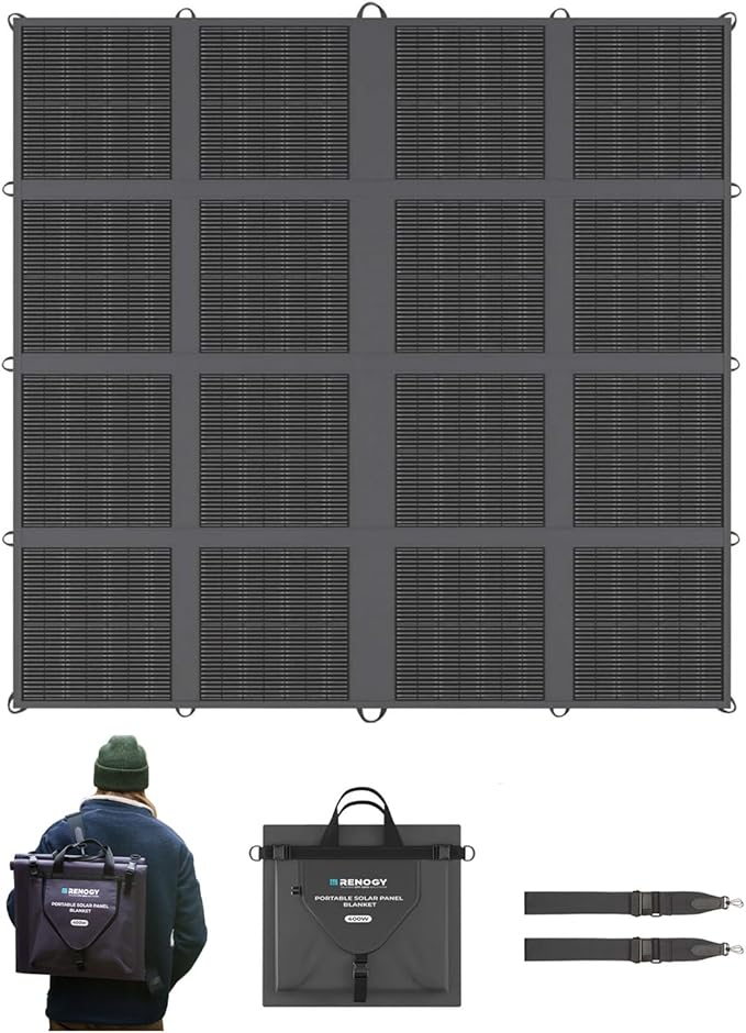 Renogy 400W Portable Solar Panel Blanket 25% High Efficiency N-Type Foldable Solar Panel Charger for Power StationLightweight 16-Fold Space Save Fast Setup for Camping RV Pickup Marine Off-Grid
