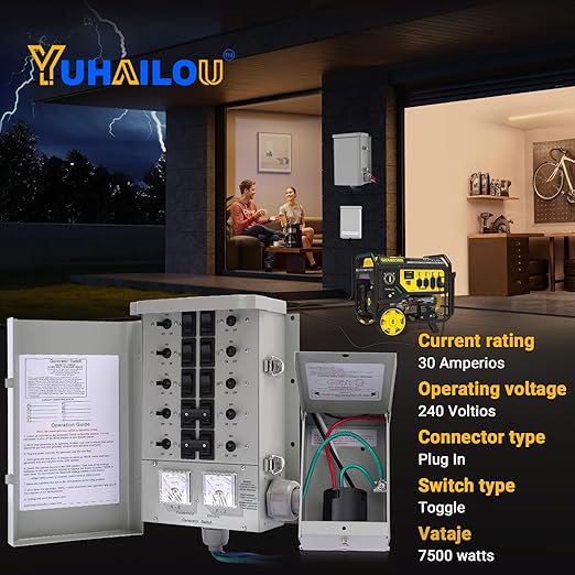 30 Amp Generator Transfer Switch Kit 10-Circuit 7500 Watts Include Weatherproof Inlet Box and 10 Foot Power Cord PVC Conduit Used Indoors or Outdoors NEMA 3R