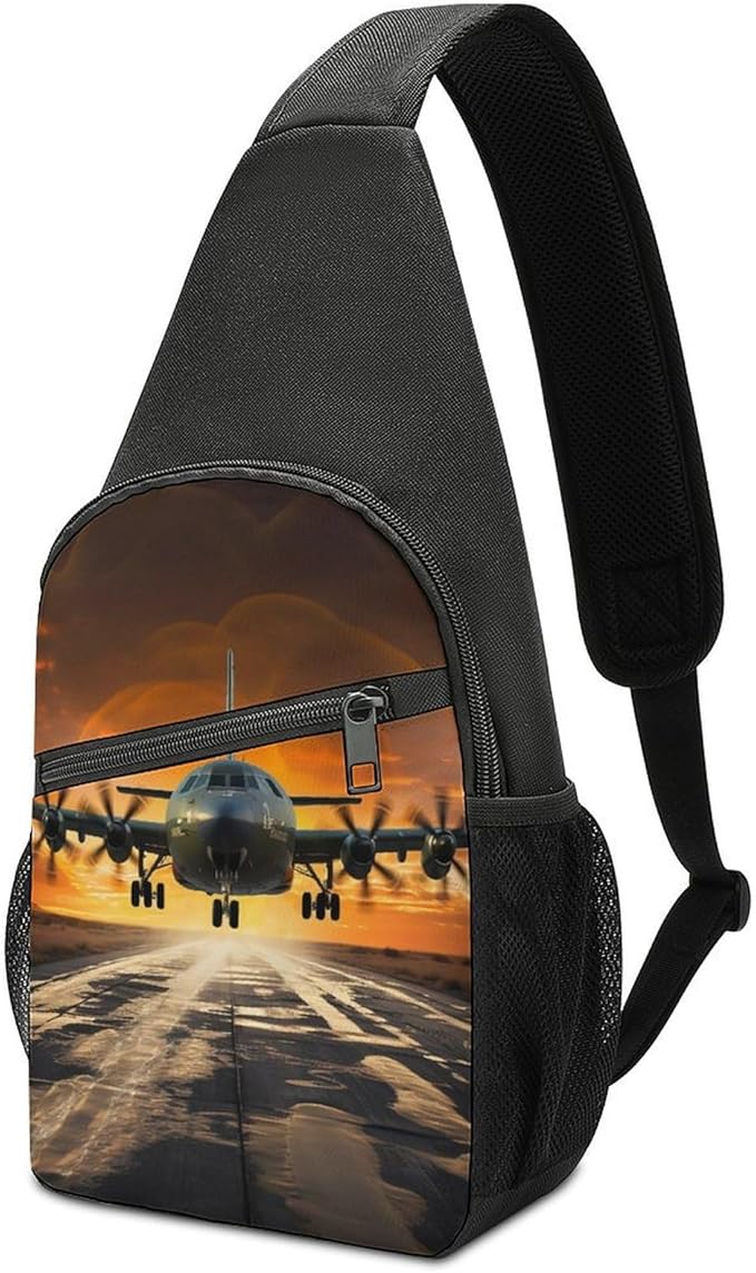 Sling Bags Military Plane Landing On Runways Chest Bag for Men Women Shoulder Bag for Travel Sport Chest Pack