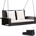 Tangkula 2-Person Wicker Porch Swing Patiojoy Outdoor Rattan Hanging Swing Bench W/ 2 Back Cushions &amp 1 Seat Cushion Sturdy Steel Chain 800lbs Weight Capacity