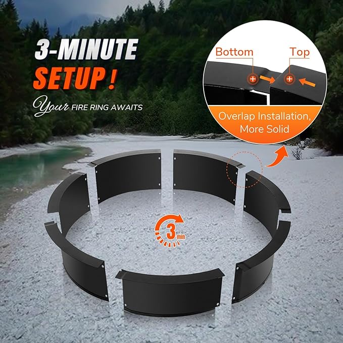 INNO STAGE 31 Inch Fire Pit Ring (35 Inch Outer) Heavy Duty Steel Fire Ring Outside Large Round Fire Pit Insert DIY Camping Fire Ring Above or In-Ground Black Carbon for Patio Backyard Bonfire