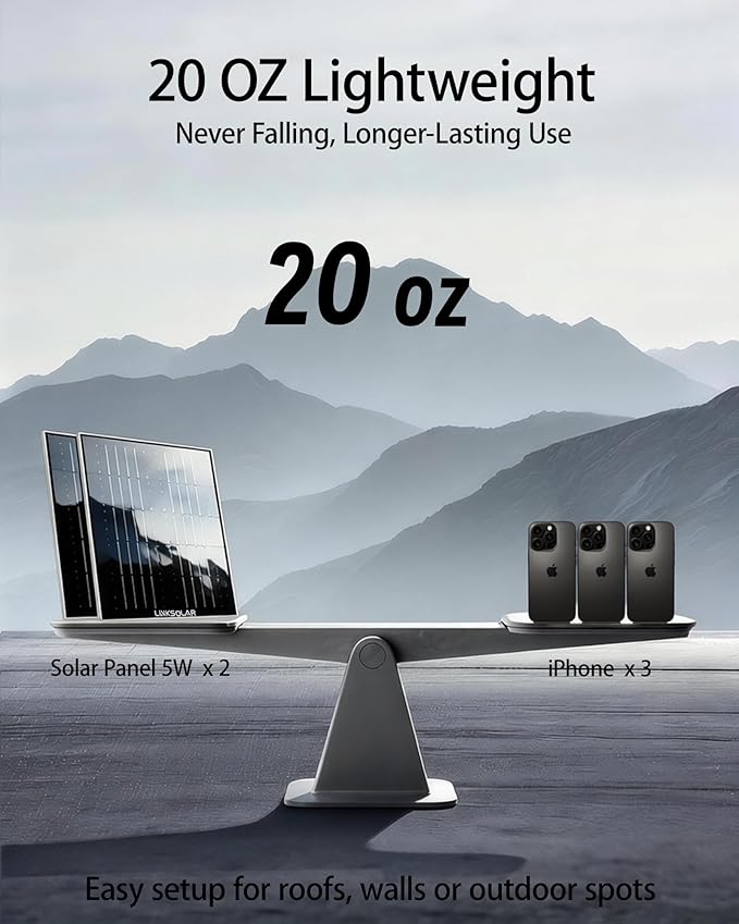 Dual 5W Solar Panels for Ring Camera Doorbell All-in-1 Glass Solar Charger for Outdoor Stick Up Battery Home Security Camera Micro USB/DC/USB-C Port 9.8ft Cable 360°Adjustable Bracket