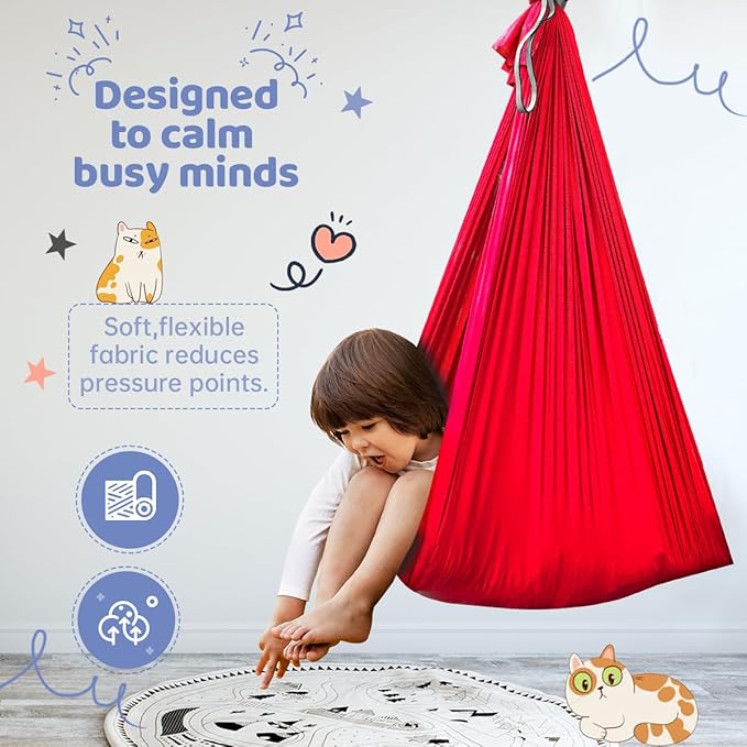 Therapy Swing for Kids with Special Needs (Hardware Included) Snuggle Swing Cuddle Hammock Indoor Adjustable Aerial Yoga for Children with Autism ADHD Aspergers Sensory Integration (Red)