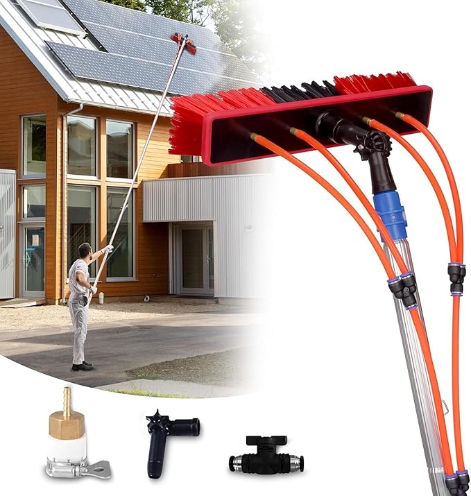 Water Fed Pole Kit Adjustable Solar Panel Cleaning Kit Cleaner Tool for Window Glass Roof Outdoor Glass Brush Window Washing Equipment（10FT RED）