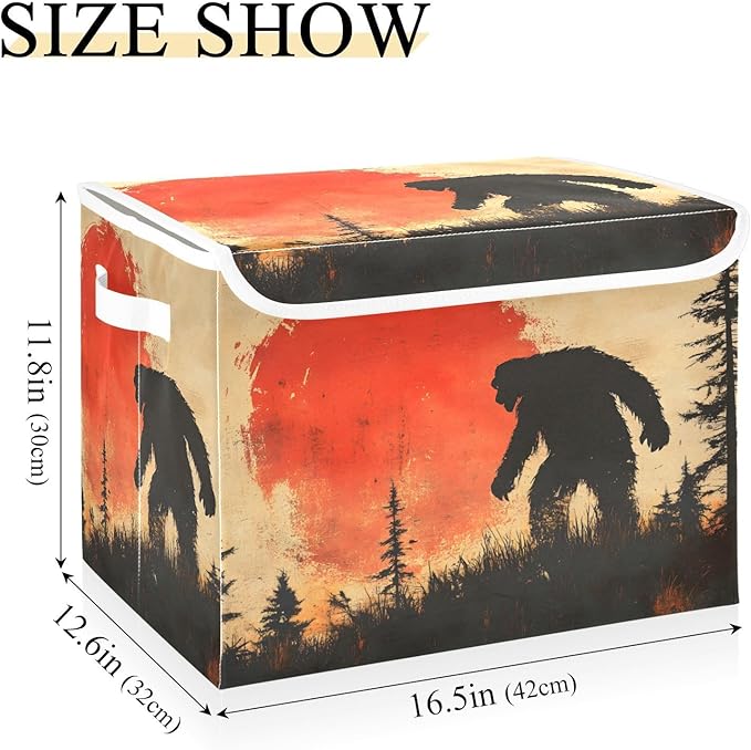 AIXIWAWA Lidded Storage Cube (Sasquatch Sunset) Fabric Foldable Closet Bins with Flip Lid and Handles Organizer Basket Container 16.5 x 12.6 x 11.8 IN