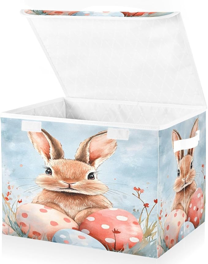 senya Easter Baskets Collapsible Storage Bins with Lids Easter Rabbit Bunny K Storage Boxes Clothes Baskets for Organizing