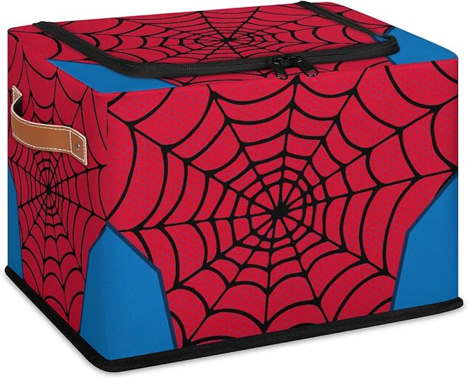 Storage Bin Collapsible Fabric Storage Boxes with Lids for Organizing Red Spider Web Stackable Closet Organizers and Storage Cube Basket for Home Office Bedroom (10.2x14.2)