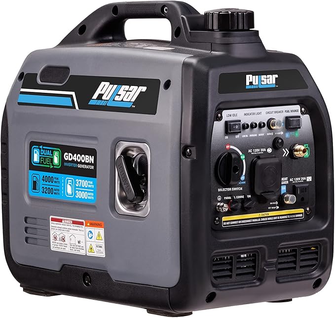 Pulsar Products GD400BN 4000W Portable super-quiet Dual Fuel &amp Parallel Capability RV-Ready CARB Compliant