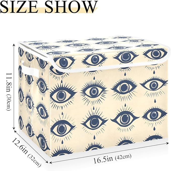 Storage Cube with Lid Eyes Pattern Blue Print 16.5×12.6×11.8 IN Collapsible Large Capacity Foldable Storage Basket Bin Organizer
