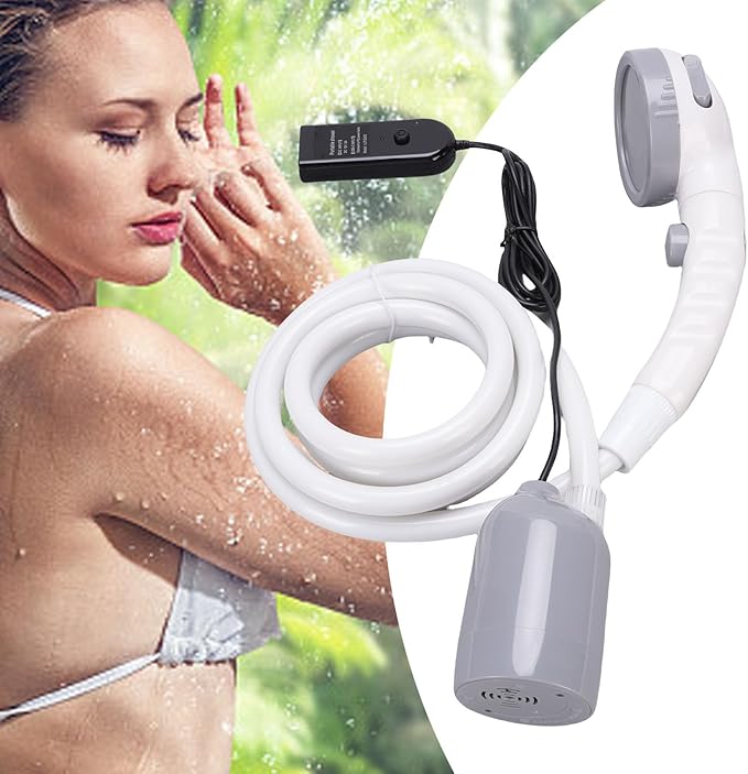 Pssopp Portable Camping Shower USB Powered Rechargeable Outdoor Shower Pump for Camping Hiking Pet Cleaning Car Washing