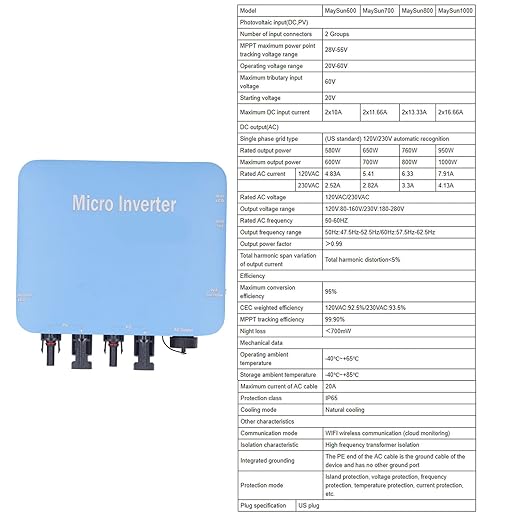 Yunseity Micro Inverter 120V 230V Solar Grid Tie Inverter IP65 DC to AC Control Pure Sine Waving Inverter MPPT Solar Input 20V-60V Output 80V-280V for Solar System