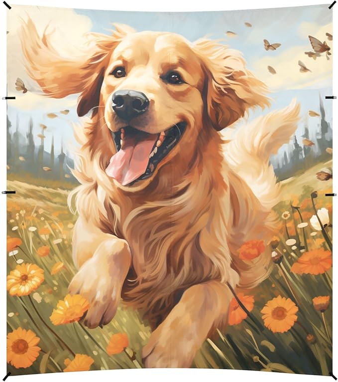 ALAZA Happy Golden Retriever in Flower Field Beach Tent Sun Shelter Portable Canopy Sunshade for Outdoor Camping Picnics Backyard Fun 10x9 ft