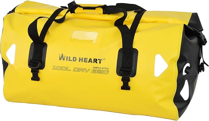 WILD HEART Waterproof Motorcycle Duffel Bag PVC500D Double-bottom With Rope Straps and Inner Pocket 40L 66L 100L for Kayaking Camping BoatingMotorcycle