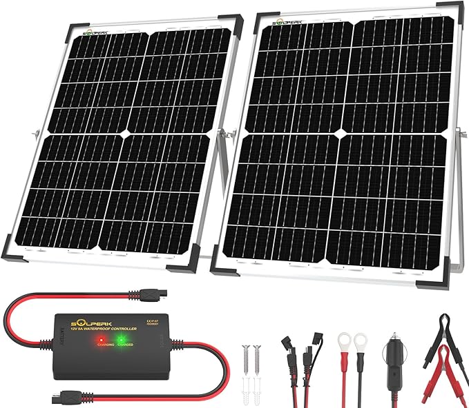 SOLPERK 12V 50W Solar Battery Charger 2pcs 25W Solar Battery Maintainer+Waterproof 8A Controller+Adjustable Mounts for RV Car Boat Marine Etc